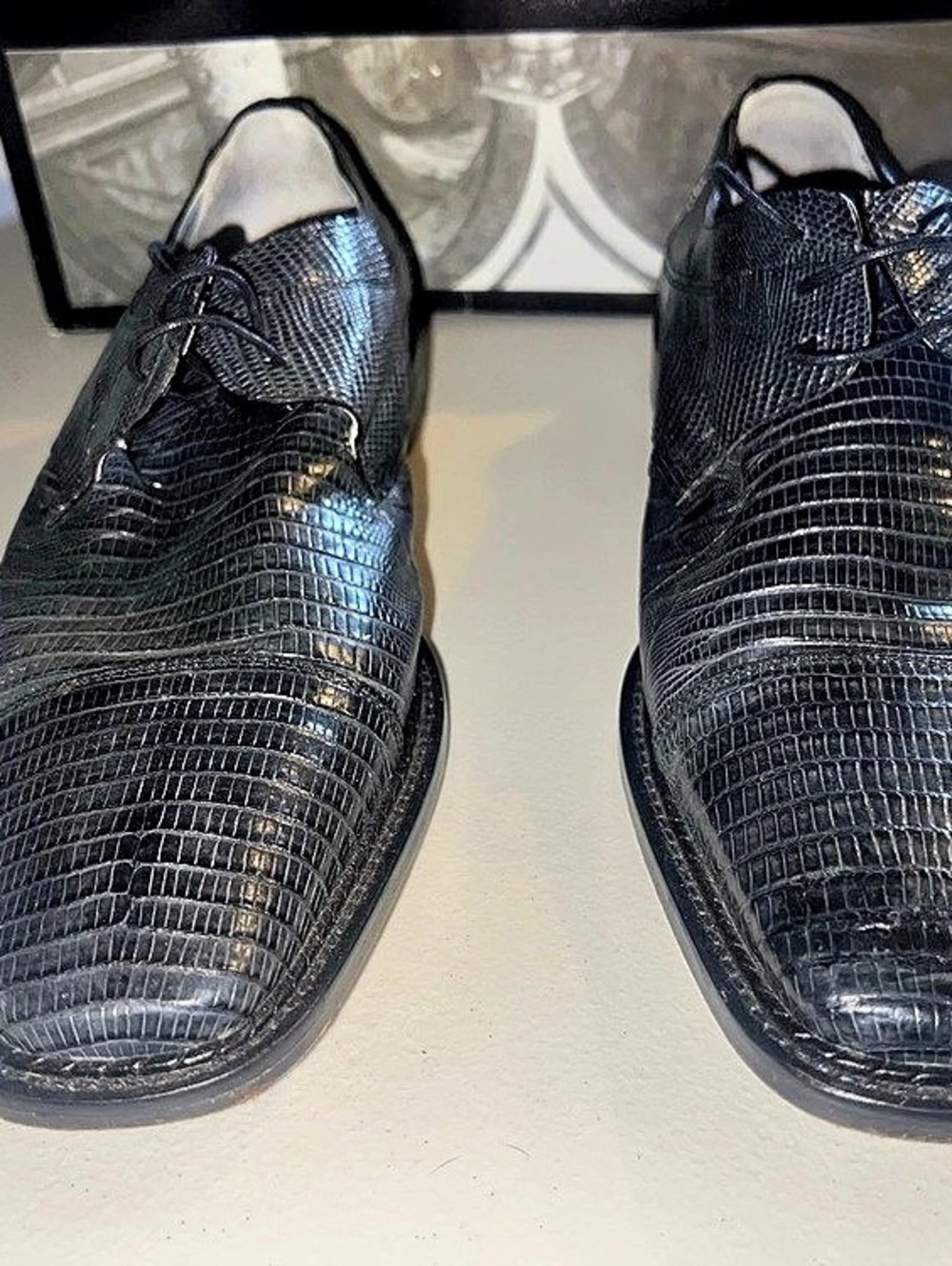 MEZLAN PLATINUM MIDNIGHT BLUE Genuine Lizard Skin Derby Dress Shoes - Size 10M